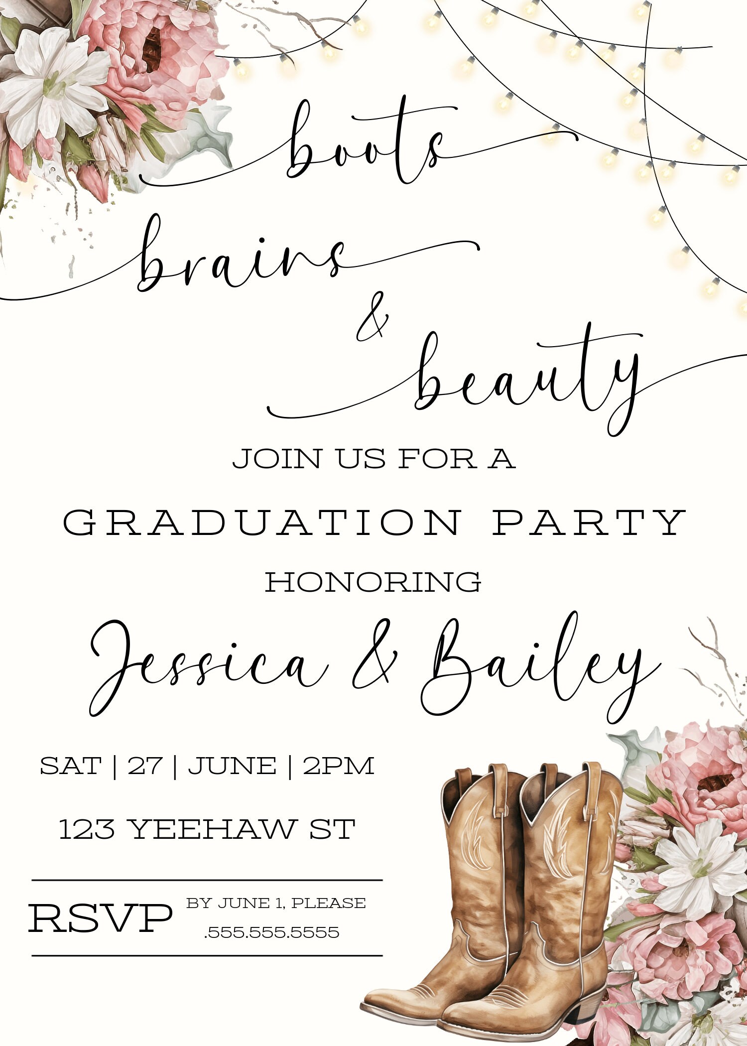 Western Grad Invite for Sisters- Class of 2025- Double Graduation- Grad ...