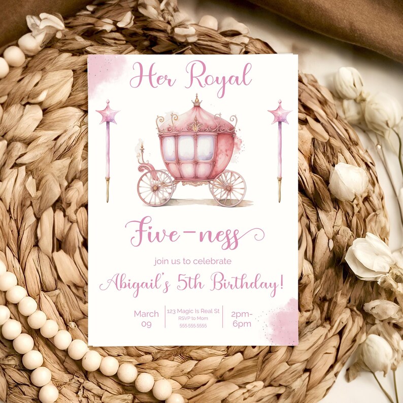 Her Royal Fiveness Invitation Princess Birthday Party 5th Birthday Invite Fiveness Birthday Party Invite Royal Pink Princess Party