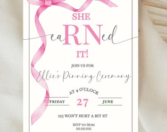 Coquette RN Grad Announcement- Pink Bow Nurse Graduation Invitations- Class Of 2024- Pinning Ceremony- Invitation Template- Digital Download