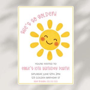 Golden Birthday Invitation Girl 10th Birthday Party She&#39;s So Golden Design Printable Template Double Digits Birthday Editable Template- GB1