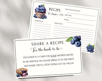 Something Blue Before I Do Blueberry Bridal Shower Recipe Request Card From The Kitchen Of Bridal Envelope Inserts Recipe Card Editable- BR