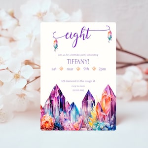 She&#39;s A Gem Girl&#39;s 8th Birthday Crystal Geode Invite- Geology Party- Gemstone Party Invite- Crystal Party- Printable Invitation- E1