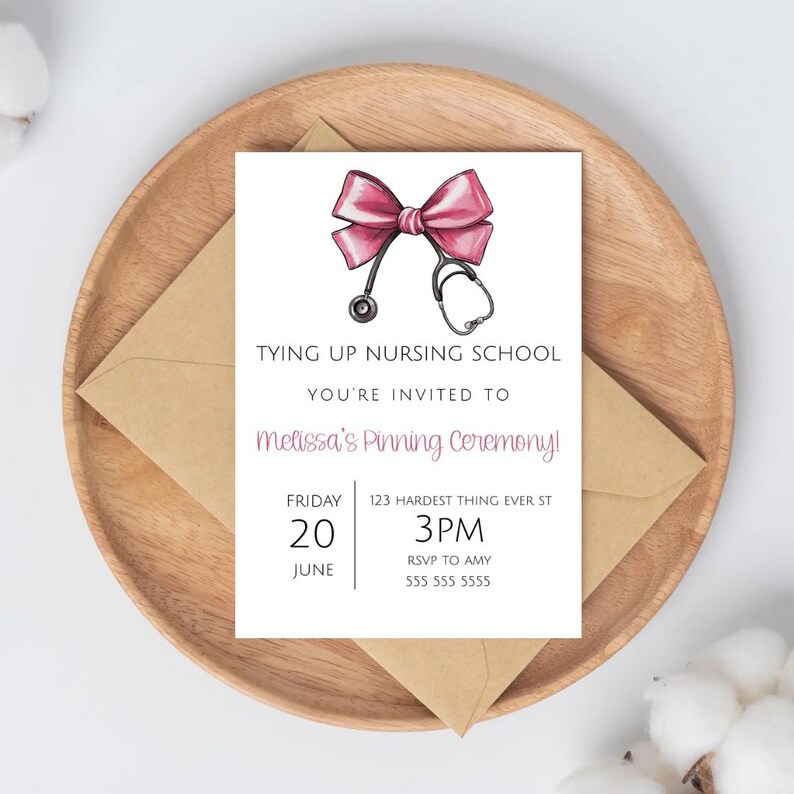 Nurse Ceremony, Stethoscope Bow LPN Pinning Ceremony Graduation Party Invite Nurse Class Of 2025 Printable Invitation Graduation Template