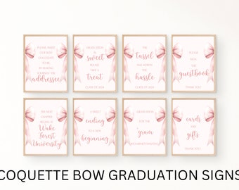 Coquette Bow Pink Graduation Party Signs- Pink Graduation Party Decor- Pink Grad Party- Sign Bundle- Class of 2024- Editable Template