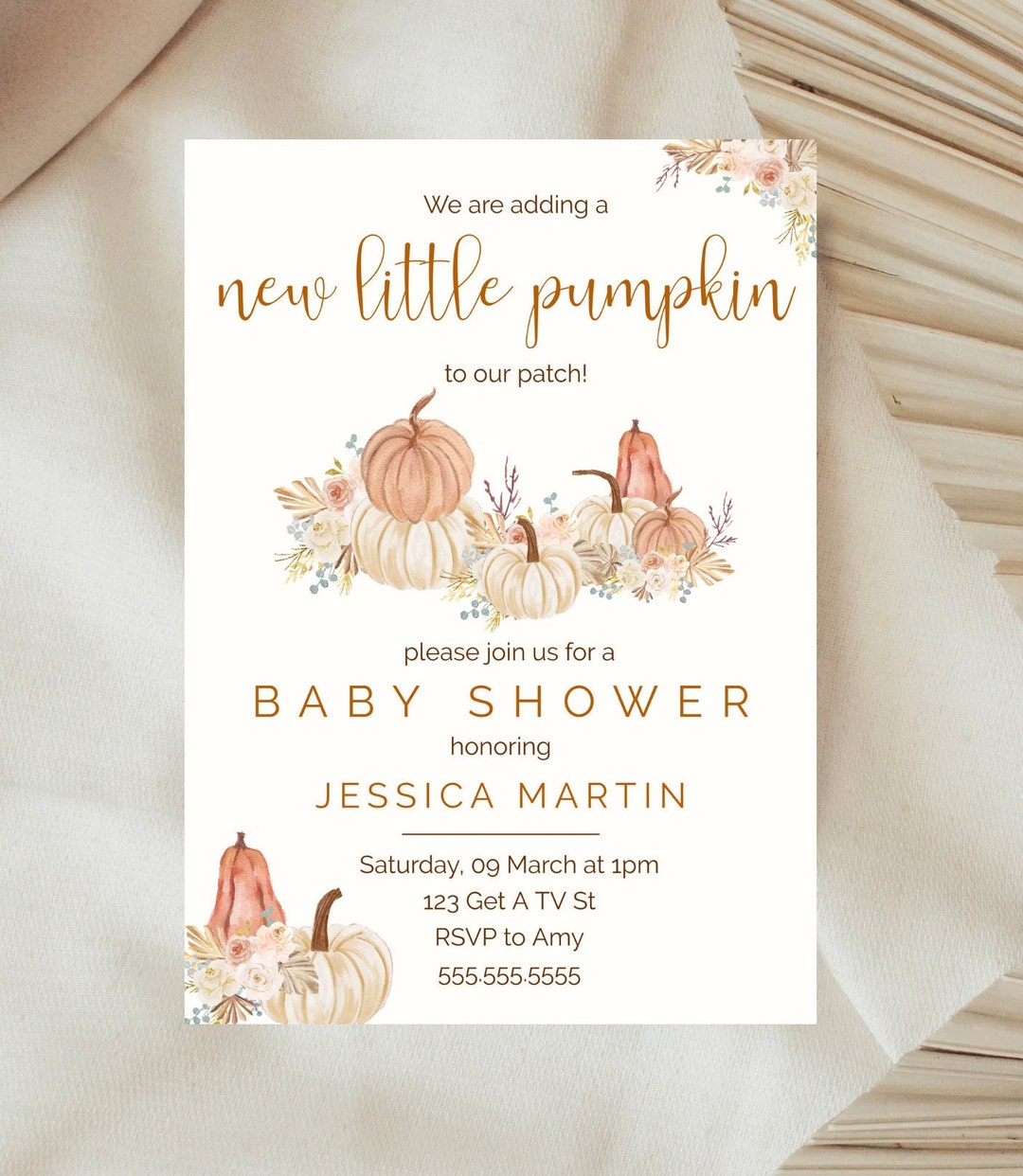 Adding A New Little Pumpkin Baby Shower Invite Boho Pumpkin Shower ...