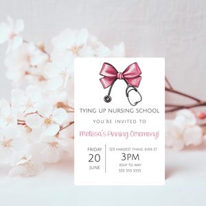 Nurse Ceremony, Stethoscope Bow LPN Pinning Ceremony Graduation Party Invite Nurse Class Of 2025 Printable Invitation Graduation Template