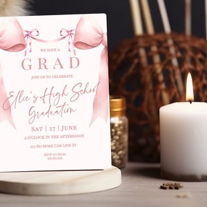 Coquette Bow Pink Graduation Invitation- Coquette Graduation- Class of 2024 Graduation Invite- Pink Bow Invitation Editable