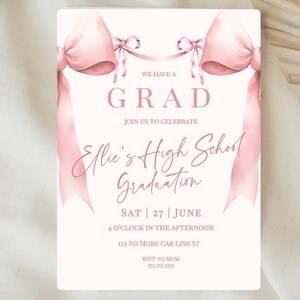 Coquette Bow Pink Graduation Invitation- Coquette Graduation- Class of 2024 Graduation Invite- Pink Bow Invitation Editable