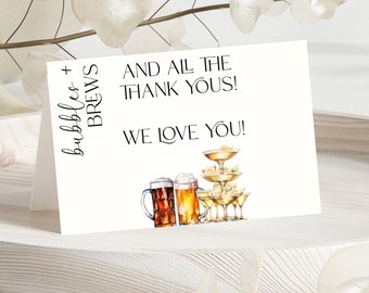 Bubbles And Brews Couples Bridal Shower Thank You Card- Western Theme Bridal- Thank You Card Template- Instant Download- Brews Before I Do