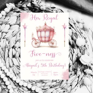 Her Royal Fiveness Invitation Princess Birthday Party 5th Birthday Invite Fiveness Birthday Party Invite Royal Pink Princess Party