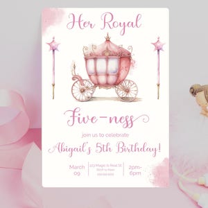 Her Royal Fiveness Invitation Princess Birthday Party 5th Birthday Invite Fiveness Birthday Party Invite Royal Pink Princess Party