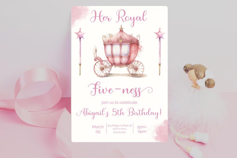 Her Royal Fiveness Invitation Princess Birthday Party 5th Birthday Invite Fiveness Birthday Party Invite Royal Pink Princess Party