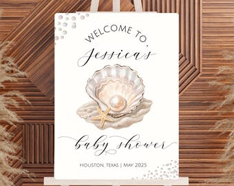 Under The Sea Baby Shower Welcome Sign A Little Pearl Entrance Decoration Welcome Poster Ocean Theme Editable Instant Download- OP