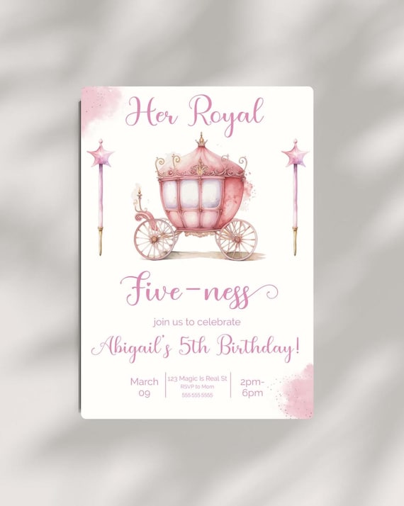 Her Royal Fiveness Invitation Princess Birthday Party 5th Birthday Invite Fiveness Birthday Party Invite Royal Pink Princess Party- RF