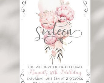 16th Birthday Sweet Sixteen Invitation Custom Teenage Invite Party Printable Invitation Birthday Template Digital Or Text Message Invite- SW