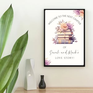 Book Theme Bridal Shower Welcome Sign- Couples Bridal Shower- Book Bridal Shower Decor- New Chapter Bridal Shower Sign- Editable- BC