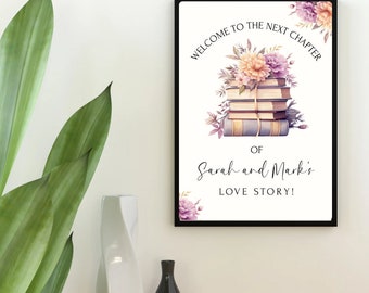 Book Theme Bridal Shower Welcome Sign- Couples Bridal Shower- Book Bridal Shower Decor- New Chapter Bridal Shower Sign- Editable- BC