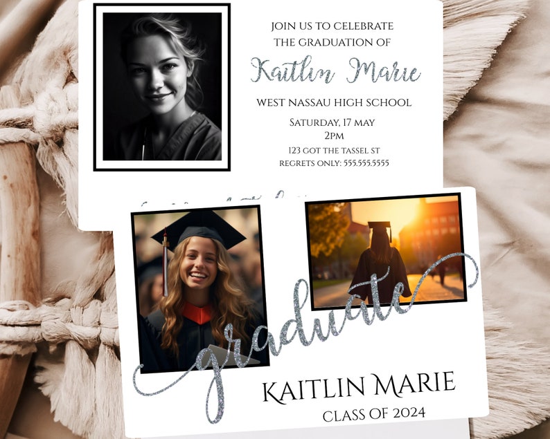 Minimalist Grad Announcement Photo Invitation Template Black and White