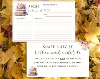 A New Chapter Book Theme Couples Bridal Shower Recipe Request Card- From The Kitchen Of, Envelope Inserts, Recipe Card- BC