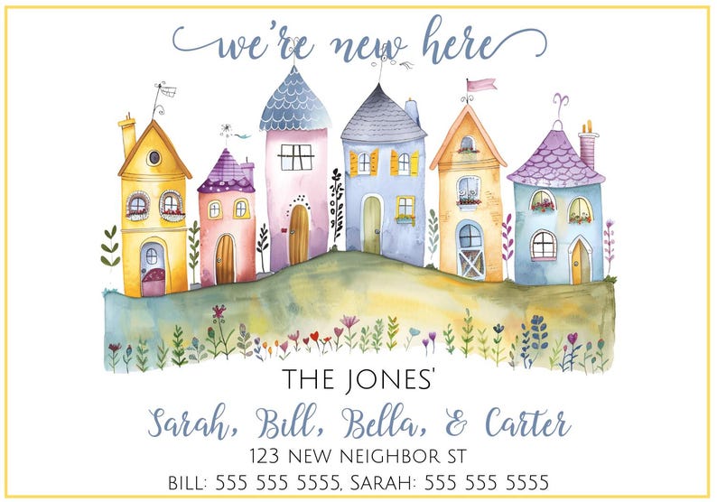 New Home Card Neighbors Introduction Moving in Card We're New Here New ...
