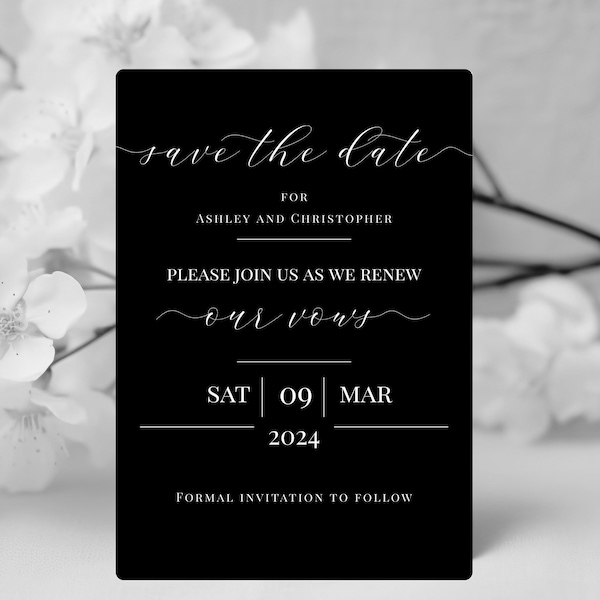 Save The Dates For Vow Renewal- We Still Do Ceremony- Elegant Save The Date- Black And White Vow Renewal Invite- Editable Template