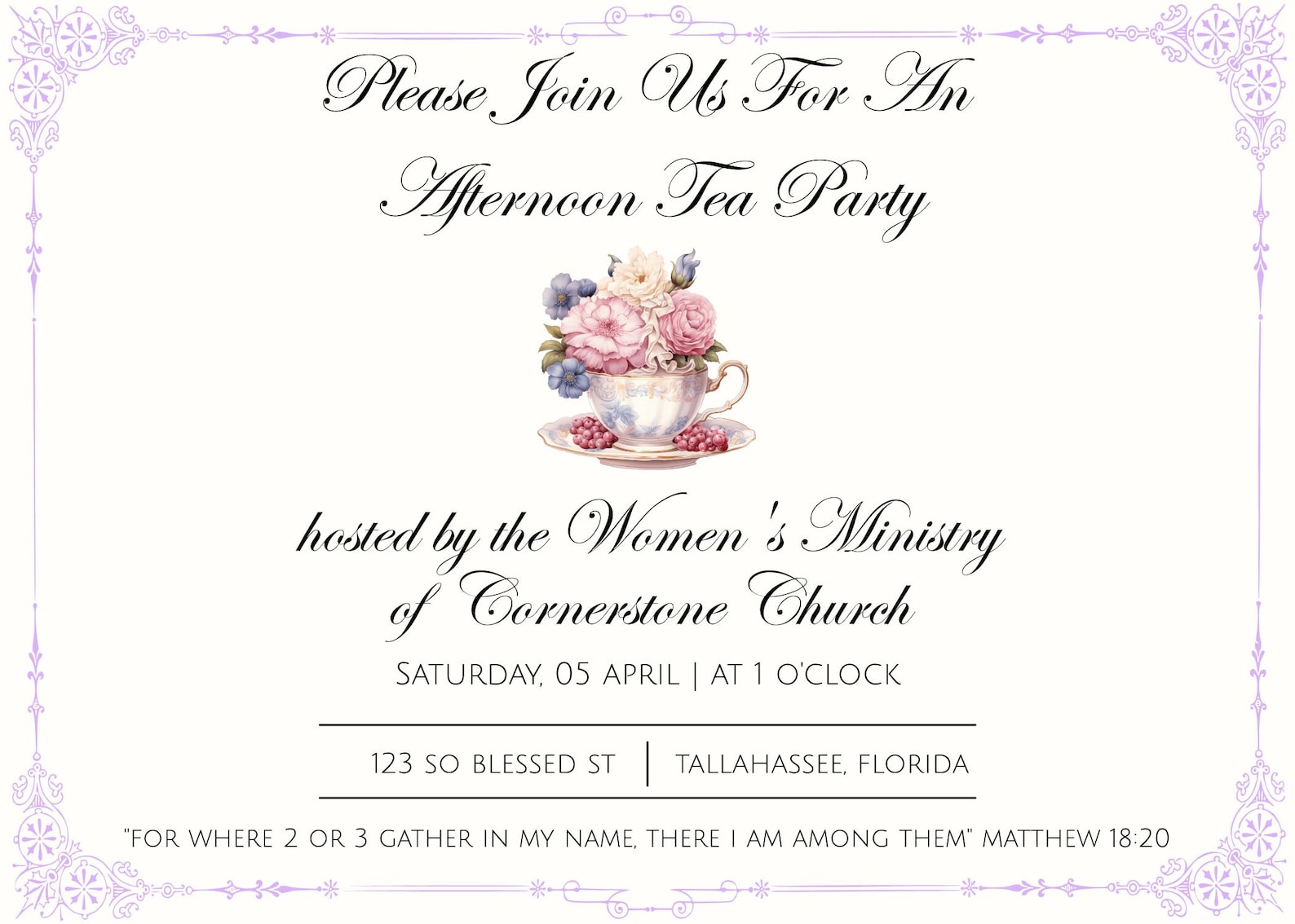 Women's Ministry Tea Party Invitation- Women's Bible Study- Tea ...