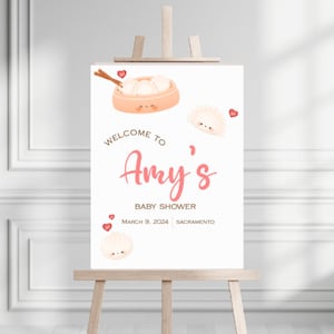 Little Dumpling Shower Welcome Sign Baby Bao Editable Kawaii Style Welcome Poster Baby Shower Signage- GN002