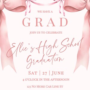 Coquette Bow Pink Graduation Invitation- Coquette Graduation- Class of 2024 Graduation Invite- Pink Bow Invitation Editable