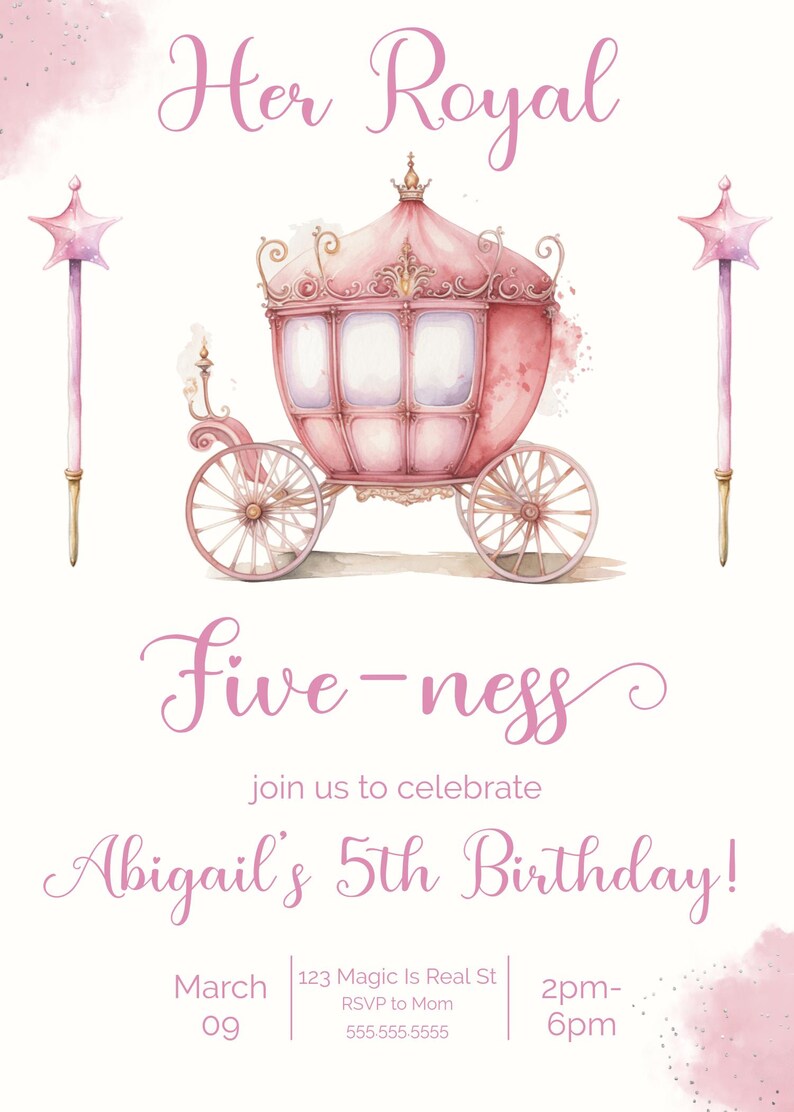 Her Royal Fiveness Invitation Princess Birthday Party 5th Birthday Invite Fiveness Birthday Party Invite Royal Pink Princess Party