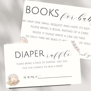 Invitación para rifa de pañales bajo el mar, inserto para baby shower de niña, libros de perlas para bebé, plantilla imprimible, plantilla editable para baby shower - OP