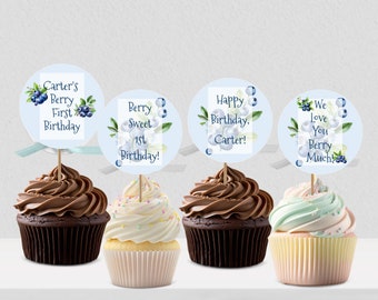 1er anniversaire doux aux myrtilles et décoration de cupcake pour le premier anniversaire, 1er anniversaire du garçon - anniversaire myrtille- BB1