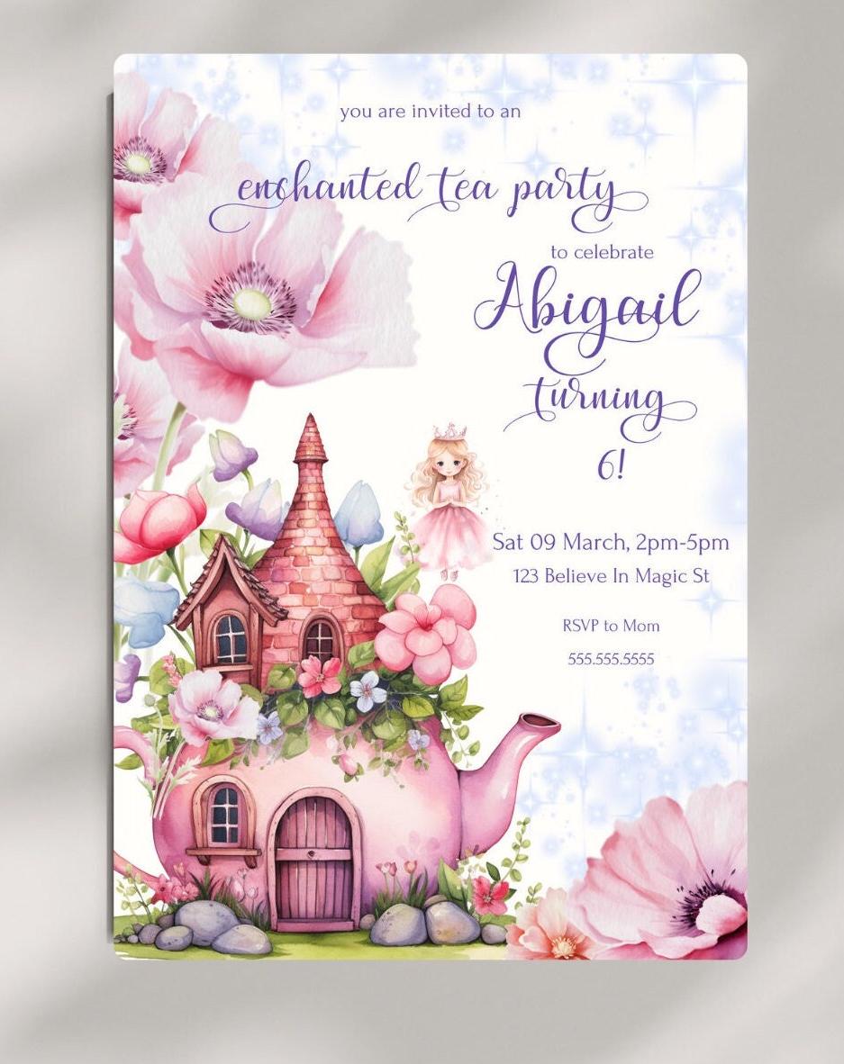 Magical Tea Party uitnodiging sjabloon - Enchanted Tea Party verjaardagsuitnodiging - Fairy verjaardagsfeestje - Instant Download - Girls Birthday Party
