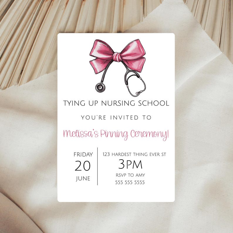 Nurse Ceremony, Stethoscope Bow LPN Pinning Ceremony Graduation Party Invite Nurse Class Of 2025 Printable Invitation Graduation Template