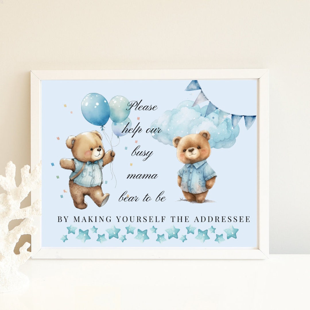 Teddy Bear Baby Shower Editable Address Request Sign Printable Bear ...