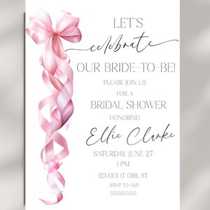 Coquette Pink Bow Love Shack Fancy Bridal Shower Invite Preppy Aesthetic Editable Template Pink Bows Bridal Shower Invitation- LS
