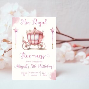 Her Royal Fiveness Invitation Princess Birthday Party 5th Birthday Invite Fiveness Birthday Party Invite Royal Pink Princess Party