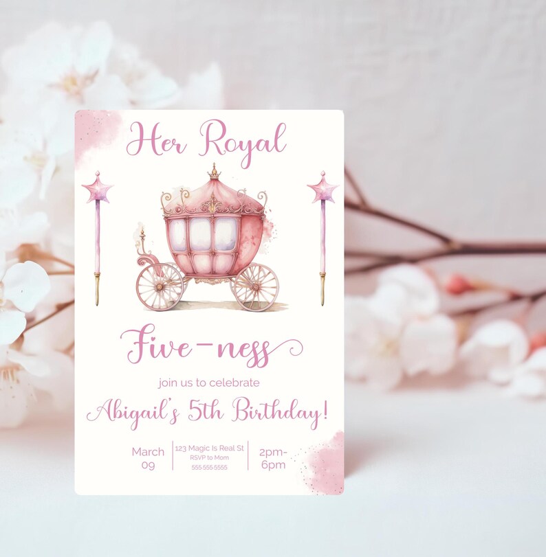 Her Royal Fiveness Invitation Princess Birthday Party 5th Birthday Invite Fiveness Birthday Party Invite Royal Pink Princess Party