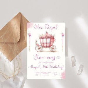 Her Royal Fiveness Invitation Princess Birthday Party 5th Birthday Invite Fiveness Birthday Party Invite Royal Pink Princess Party
