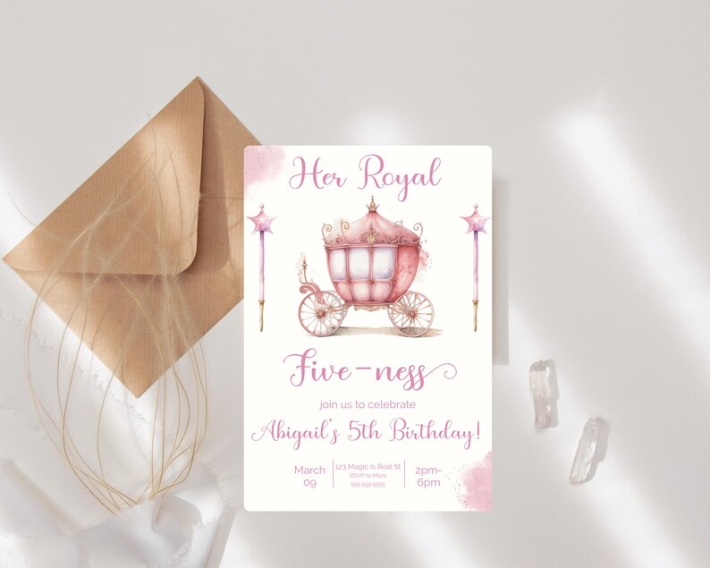 Her Royal Fiveness Invitation Princess Birthday Party 5th Birthday Invite Fiveness Birthday Party Invite Royal Pink Princess Party