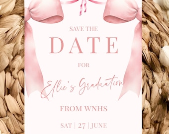 Pink Bow Graduation Save The Date- Coquette Graduation- Pink Graduation Save The Date- Class of 2026- Editable Template- Coquette Aesthetic
