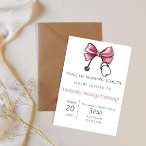 Nurse Ceremony, Stethoscope Bow LPN Pinning Ceremony Graduation Party Invite Nurse Class Of 2025 Printable Invitation Graduation Template