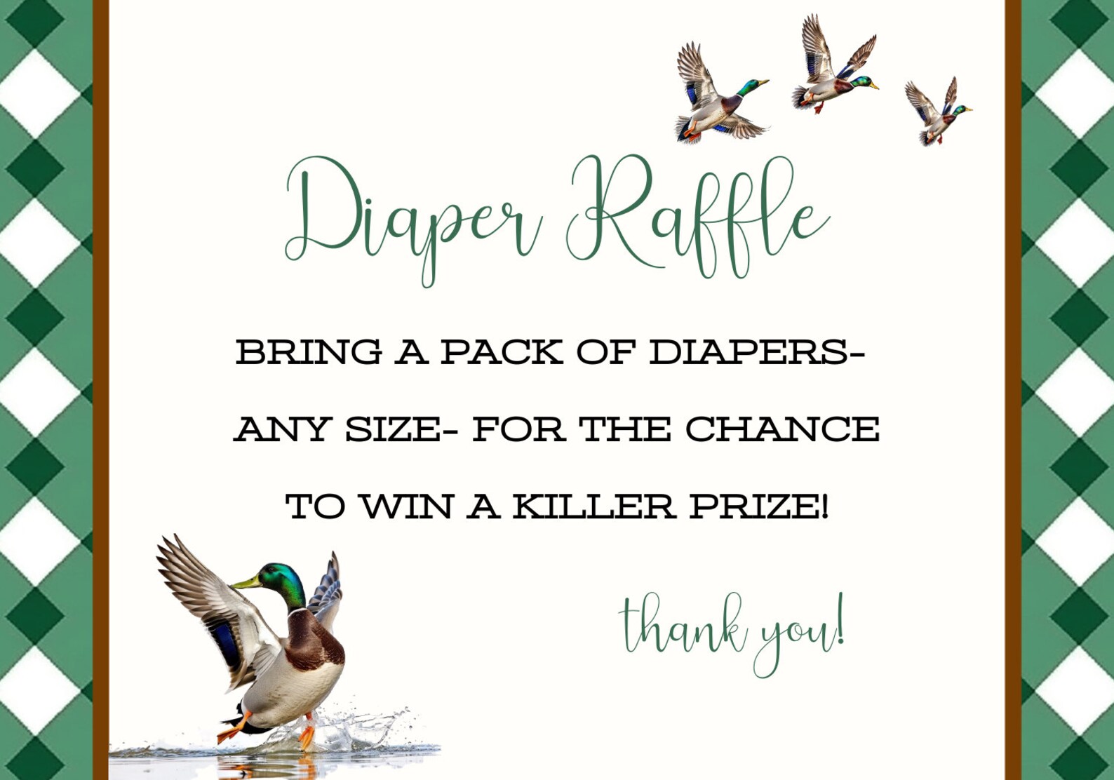 Hunting Raffle Sign Duck Hunting Mallard New Little Hunter Baby Shower Invite Bundle ...