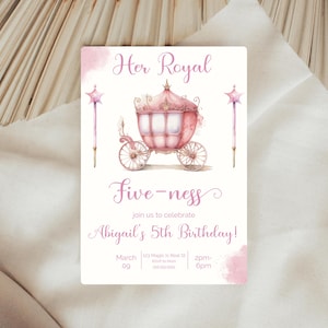 Her Royal Fiveness Invitation Princess Birthday Party 5th Birthday Invite Fiveness Birthday Party Invite Royal Pink Princess Party