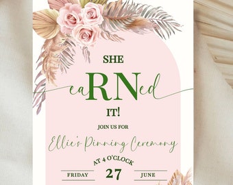 RN Grad Announcement- Boho Nurse Graduation Invitations- RN Class Of 2026- Pinning Ceremony- Invitation Template- Instant Download
