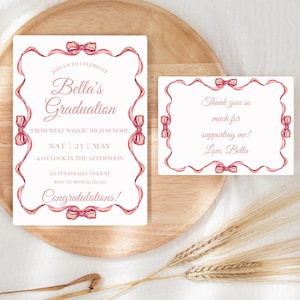 Pink Coquette Bow Graduation Invitation- Class of 2025 Graduation Invite- Coquette Graduation- Coquette Invitation Pink Bow Graduation- G1