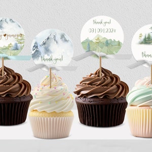 Our Greatest Adventure Baby Shower Cupcake Toppers, Adventure Awaits Baby Shower Cupcake Toppers, Editable Forest Shower Cupcake Topper- CS3