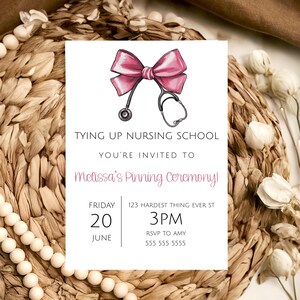 Nurse Ceremony, Stethoscope Bow LPN Pinning Ceremony Graduation Party Invite Nurse Class Of 2025 Printable Invitation Graduation Template