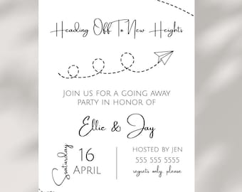 Going Away Party Farewell Moving Printable Invitation Template Paper Airplane Invite Celebration Goodbye Party Editable Invite- GA