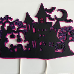 Whimsigoth Decor Haunted House Cake Topper Halloween Party Girly Birthday Custom Cake Pick Kids Halloween Party- TP5