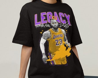 LeBron James 90s Bootleg Style Rap Shirt for Los Angeles Basketball fan Classic Vintage Style Graphic T-Shirt Tee for Men Women Gold Jersey